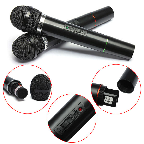 Dual Cordless Wireless Mic Microphone with Receiver 14